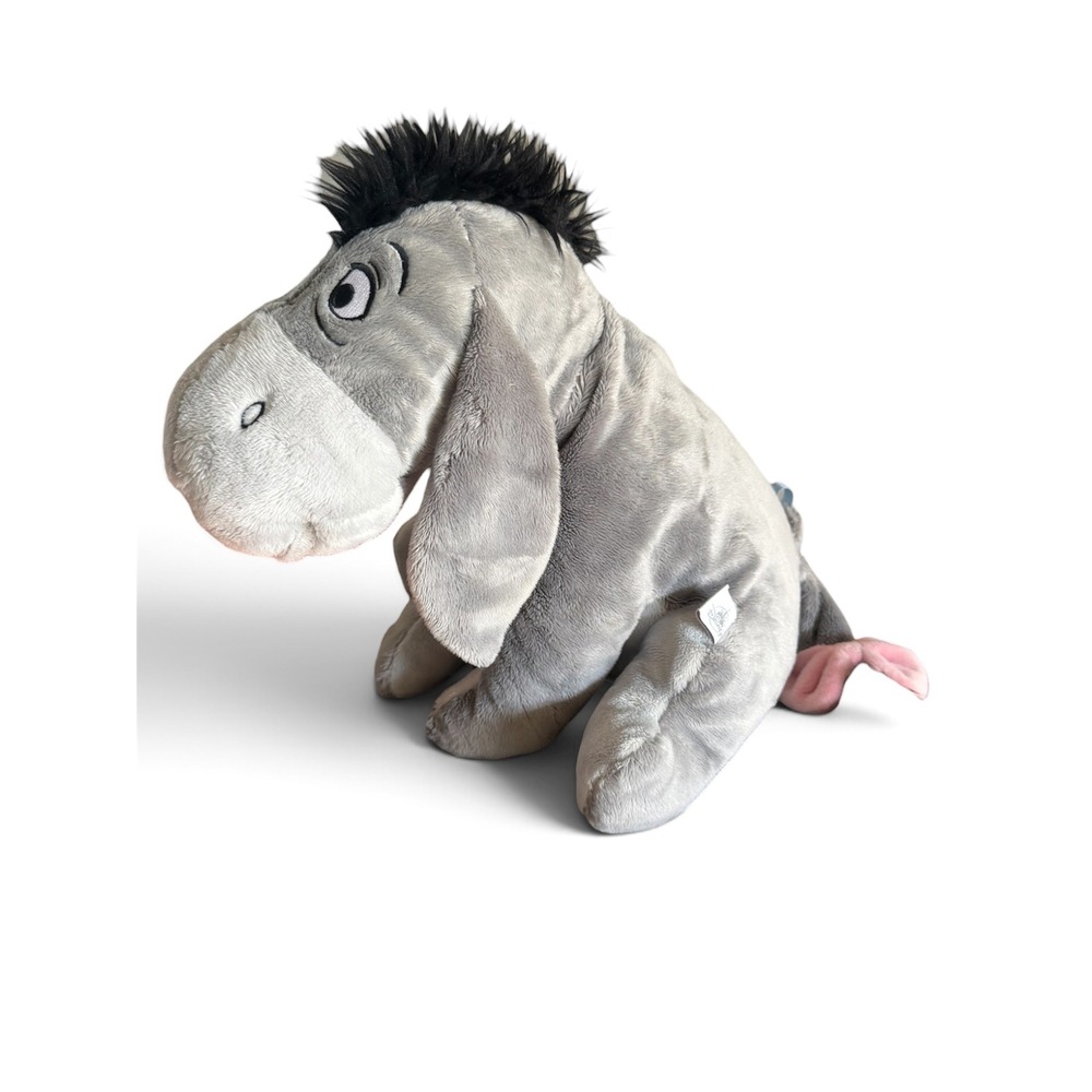 Disney Eeyore Plush Toy Unisex Medium Grey Detachable Tail Pink Bow Disney Store